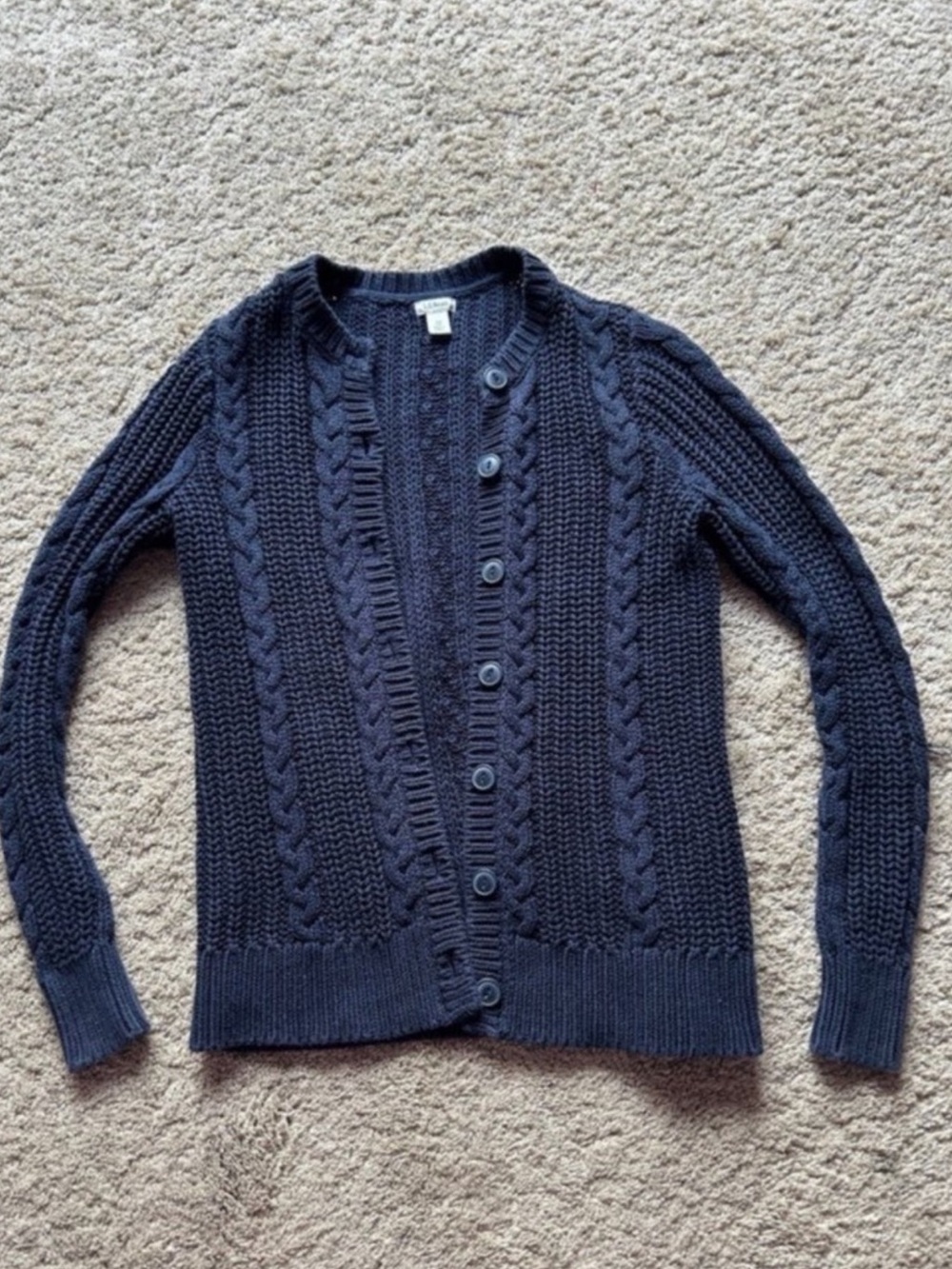 L.L. Bean Navy Cable-Knit Button Cardigan